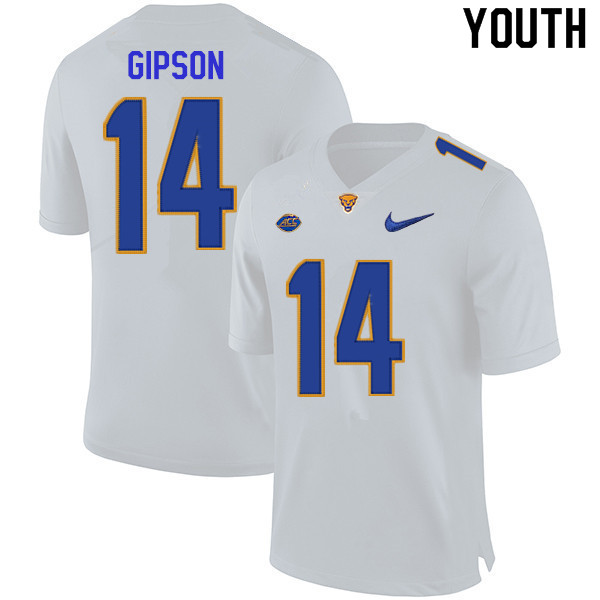 Youth #14 Will Gipson Pitt Panthers College Football Jerseys Sale-White